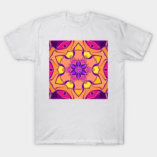 Cartoon Mandala Flower Pink Purple and Orange T-Shirt